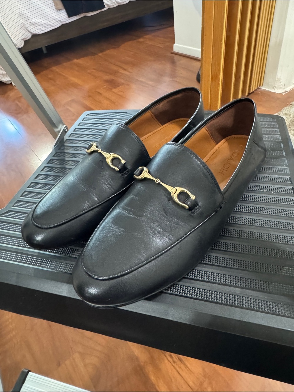 Coach Black Leather Loafers with Gold Horsebit